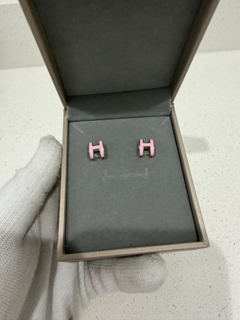 Pink H Logo Stud Earrings